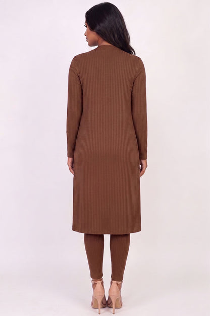 Ribbed Long Cardigan & Leggings Set