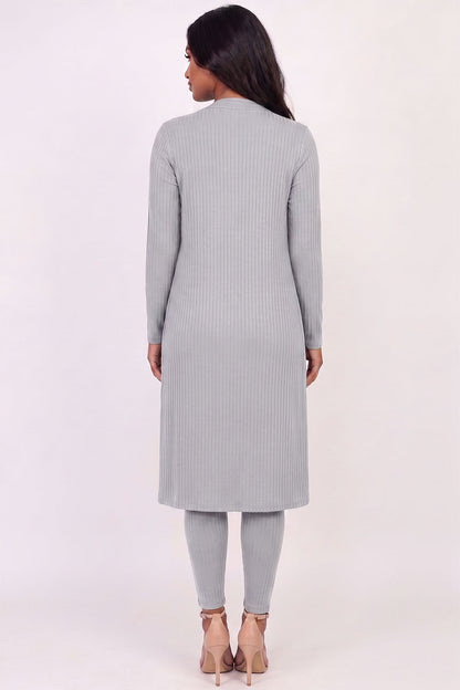 Ribbed Long Cardigan & Leggings Set