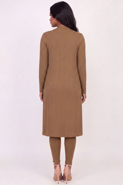 Ribbed Long Cardigan & Leggings Set