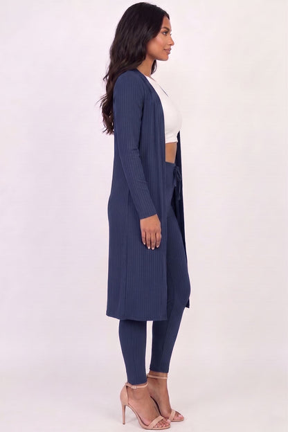 Ribbed Long Cardigan & Leggings Set