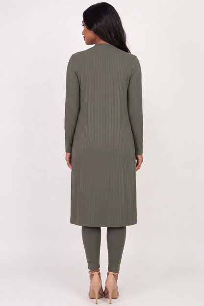 Ribbed Long Cardigan & Leggings Set