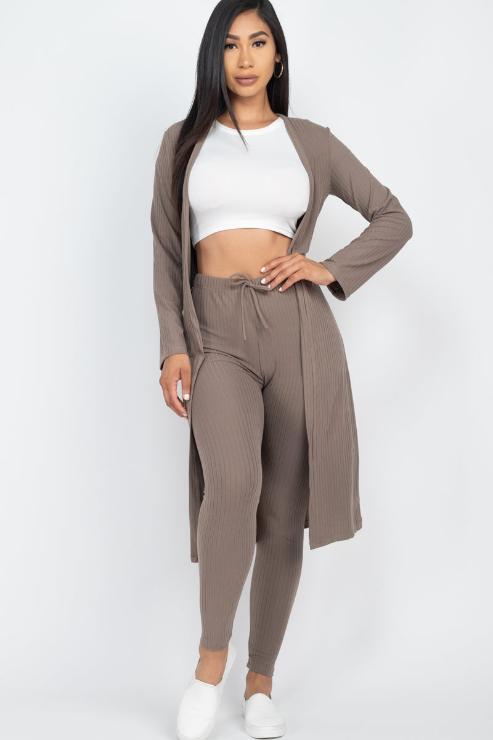 Ribbed Long Cardigan & Leggings Set - Wholesale Capella Apparel