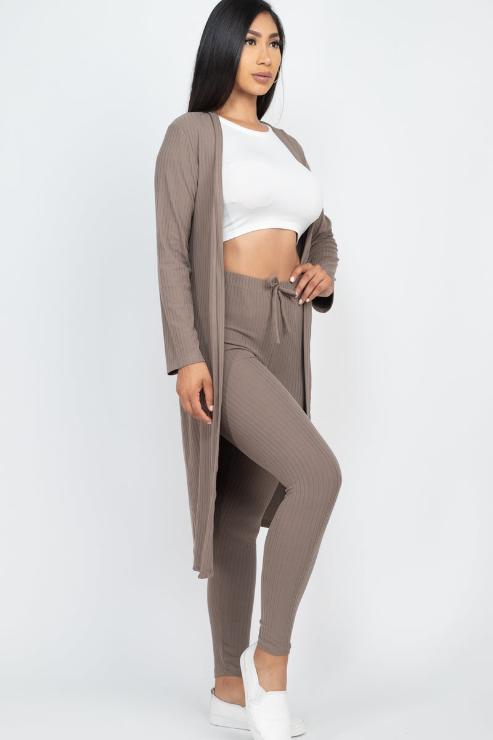 Ribbed Long Cardigan & Leggings Set - Wholesale Capella Apparel