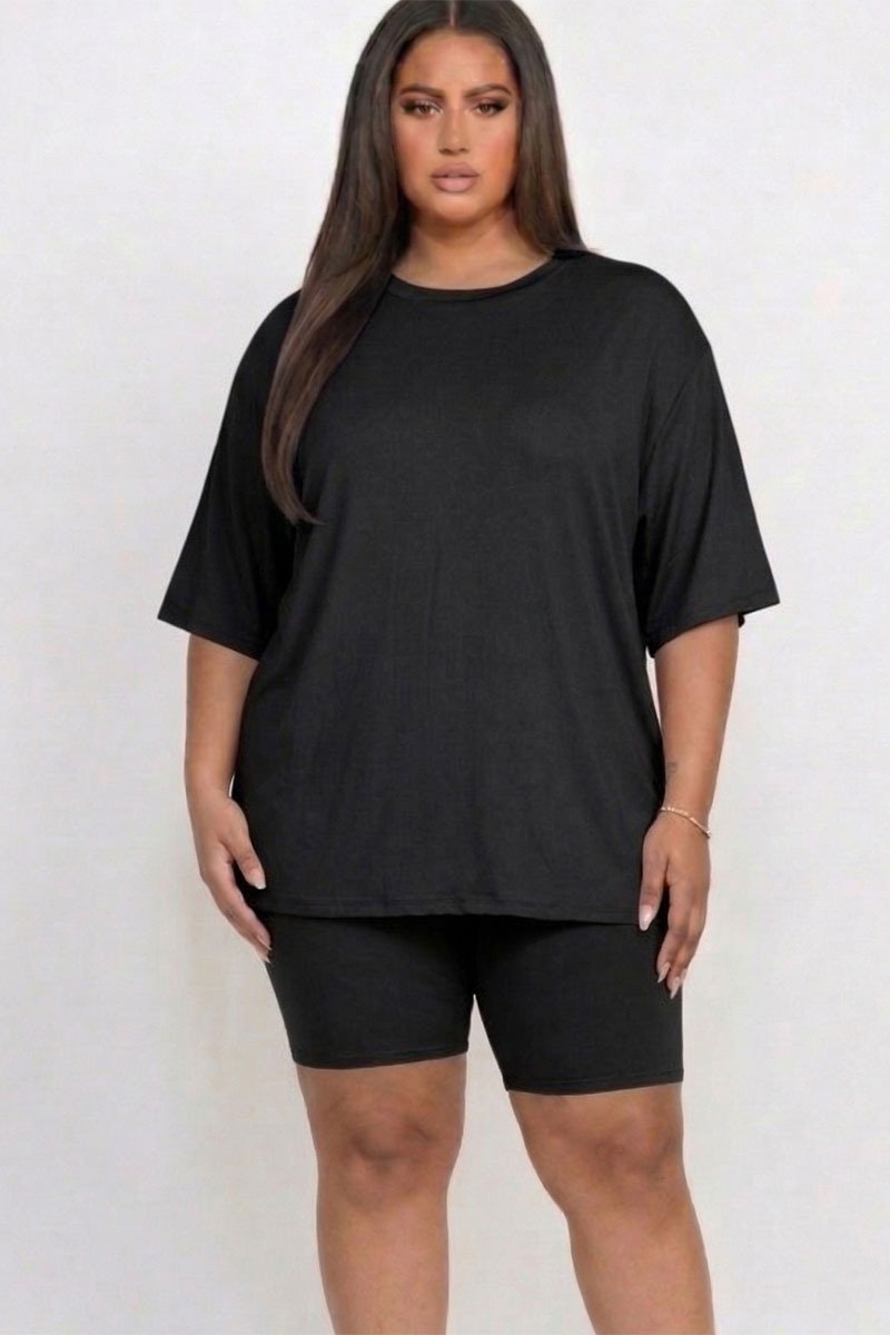 Plus Size Loose Fit Top & Biker Shorts Set