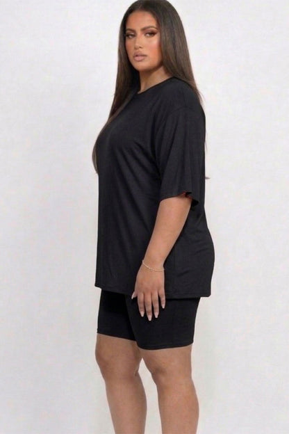 Plus Size Loose Fit Top & Biker Shorts Set