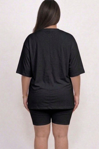 Plus Size Loose Fit Top & Biker Shorts Set