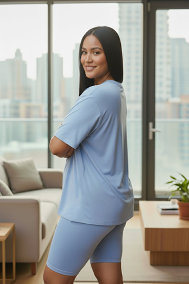 Plus Size Loose Fit Top & Biker Shorts Set