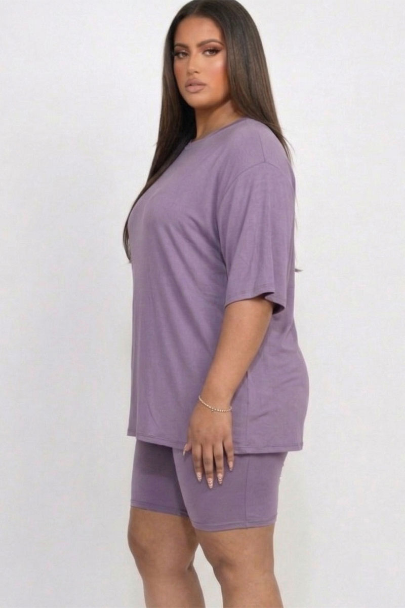 Plus Size Loose Fit Top & Biker Shorts Set