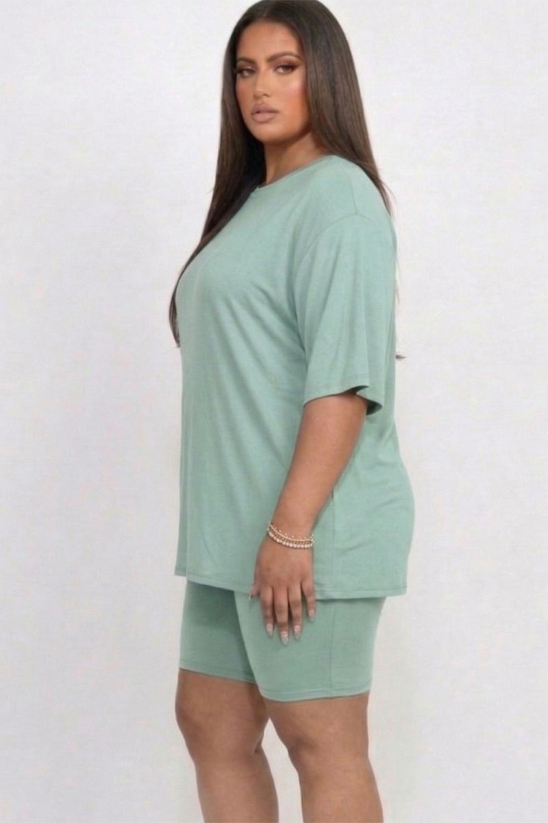 Plus Size Loose Fit Top & Biker Shorts Set