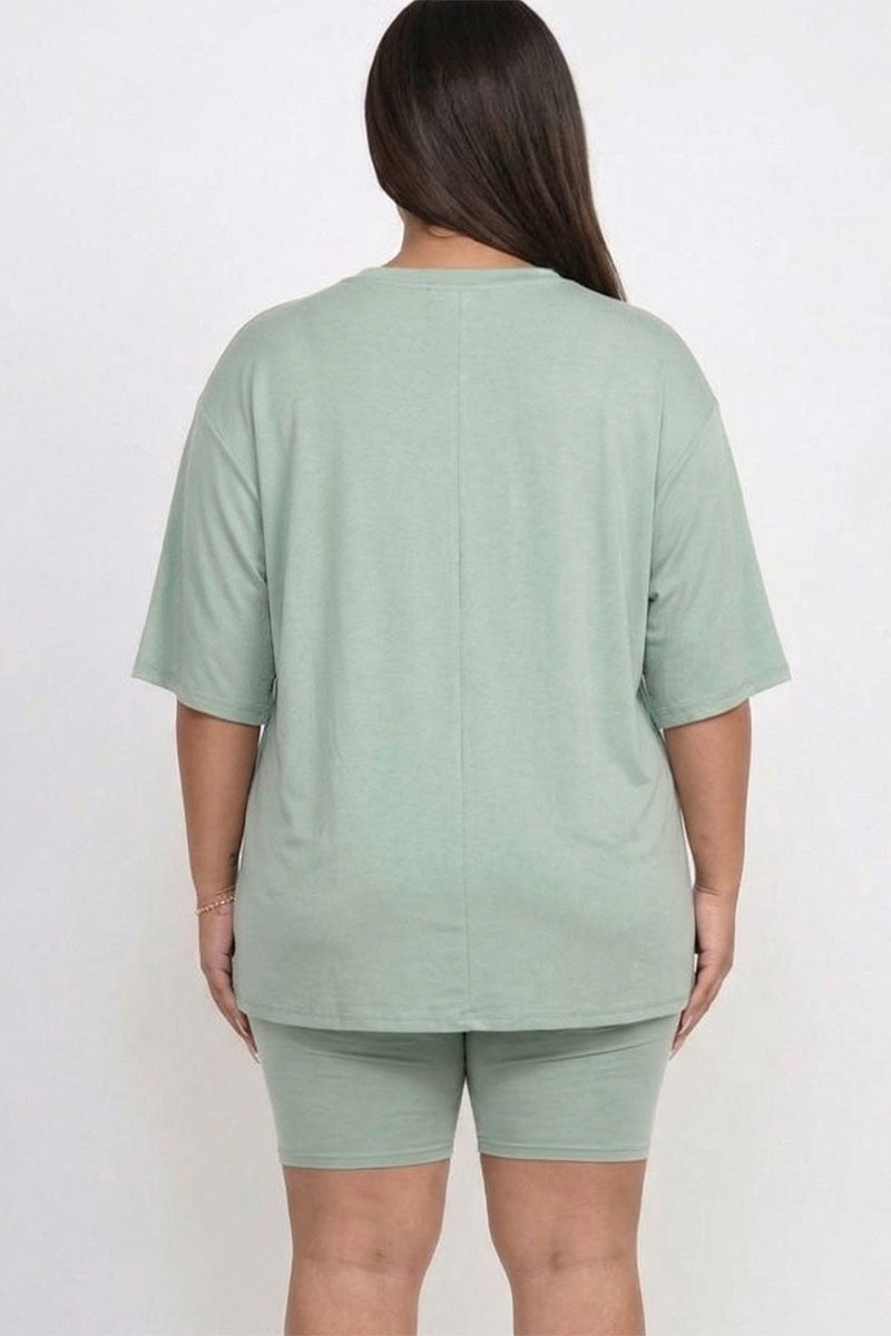 Plus Size Loose Fit Top & Biker Shorts Set