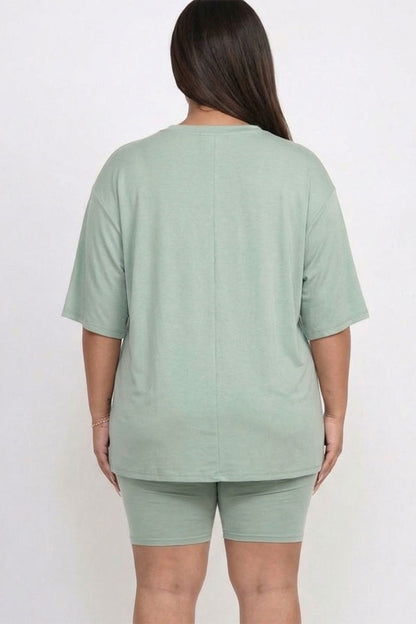 Plus Size Loose Fit Top & Biker Shorts Set