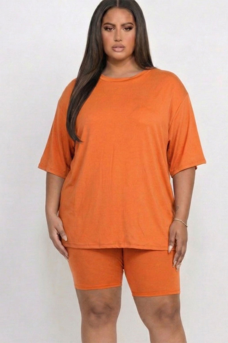 Plus Size Loose Fit Top & Biker Shorts Set