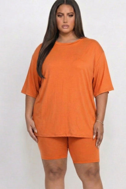 Plus Size Loose Fit Top & Biker Shorts Set