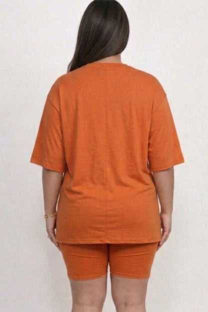 Plus Size Loose Fit Top & Biker Shorts Set