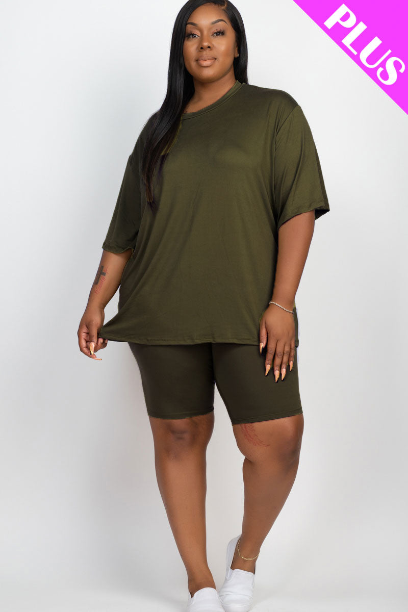 Plus Size Loose Fit Top & Biker Shorts Set