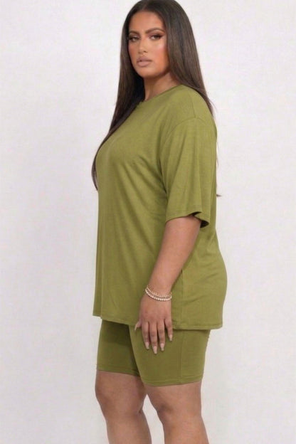 Plus Size Loose Fit Top & Biker Shorts Set