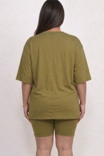 Plus Size Loose Fit Top & Biker Shorts Set