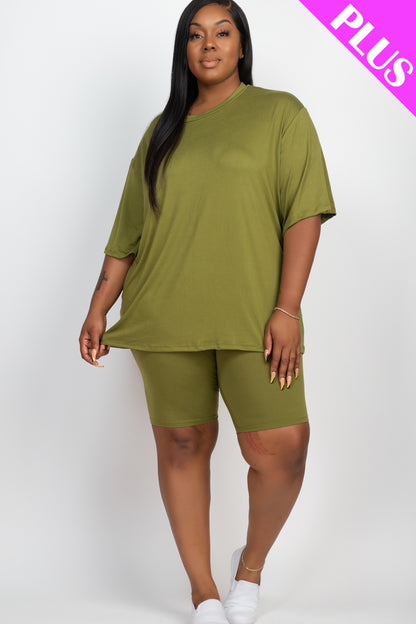 Plus Size Loose Fit Top & Biker Shorts Set