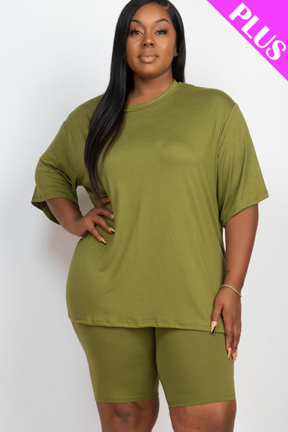 Plus Size Loose Fit Top & Biker Shorts Set