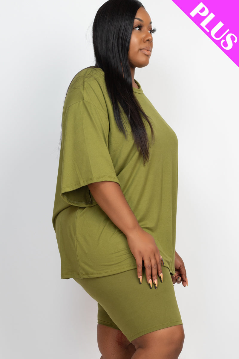 Plus Size Loose Fit Top & Biker Shorts Set