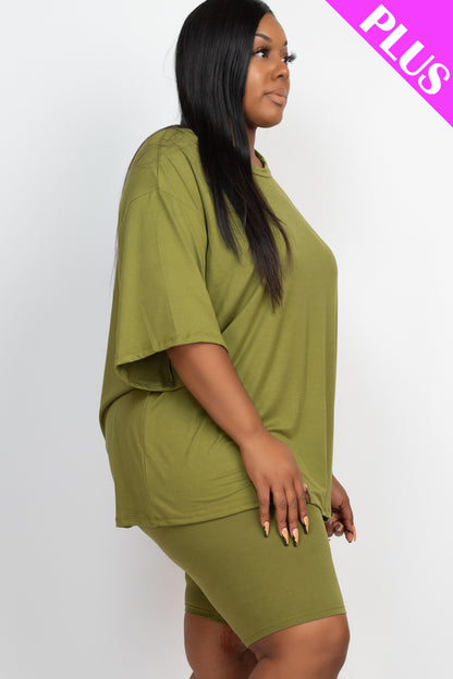 Plus Size Loose Fit Top & Biker Shorts Set