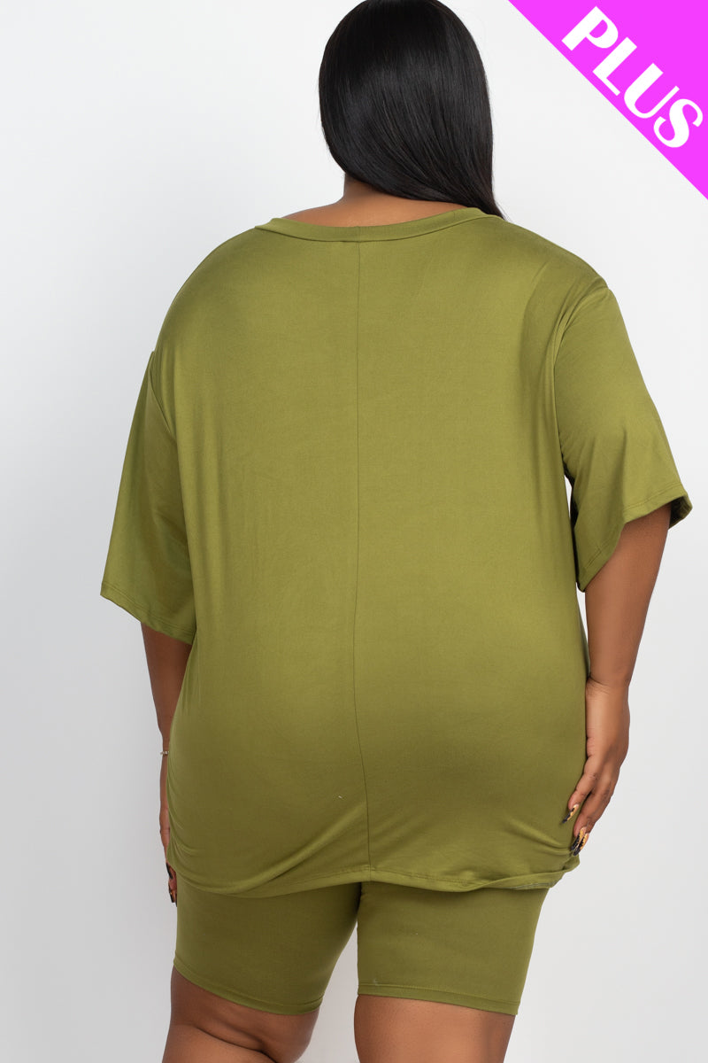 Plus Size Loose Fit Top & Biker Shorts Set