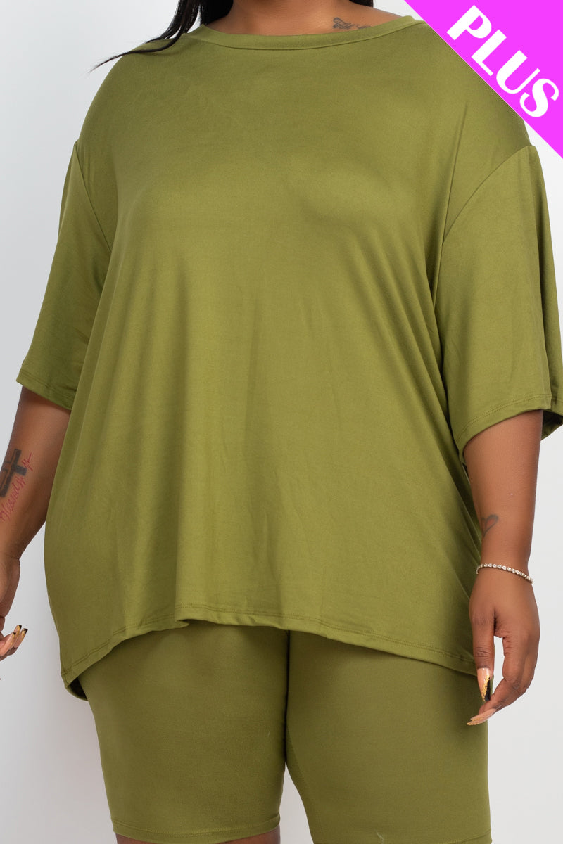 Plus Size Loose Fit Top & Biker Shorts Set
