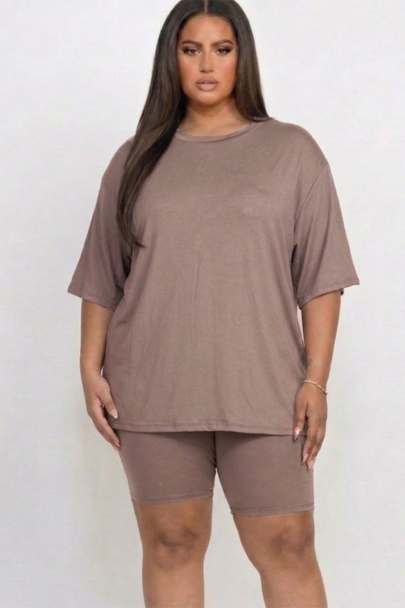 Plus Size Loose Fit Top & Biker Shorts Set