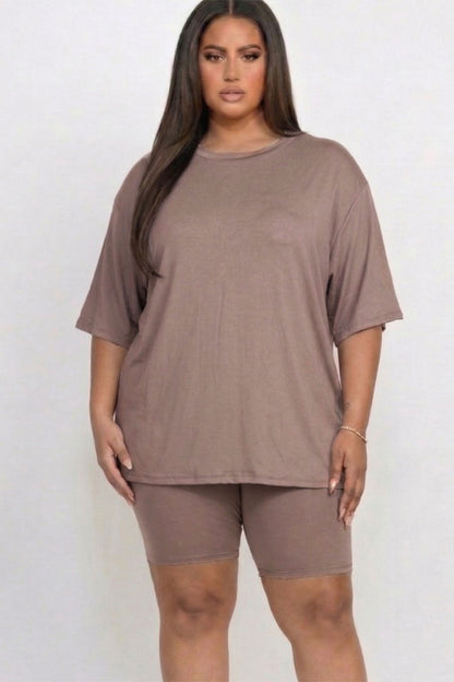 Plus Size Loose Fit Top & Biker Shorts Set