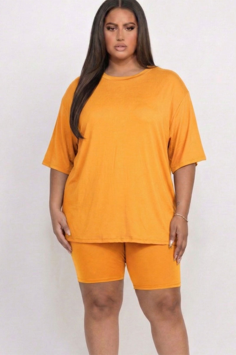 Plus Size Loose Fit Top & Biker Shorts Set
