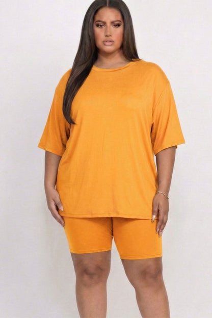 Plus Size Loose Fit Top & Biker Shorts Set