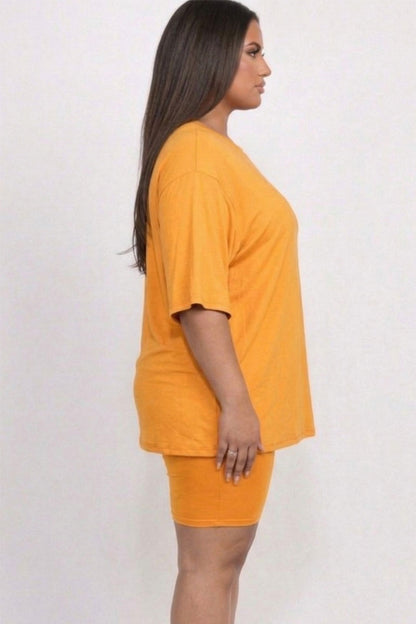 Plus Size Loose Fit Top & Biker Shorts Set
