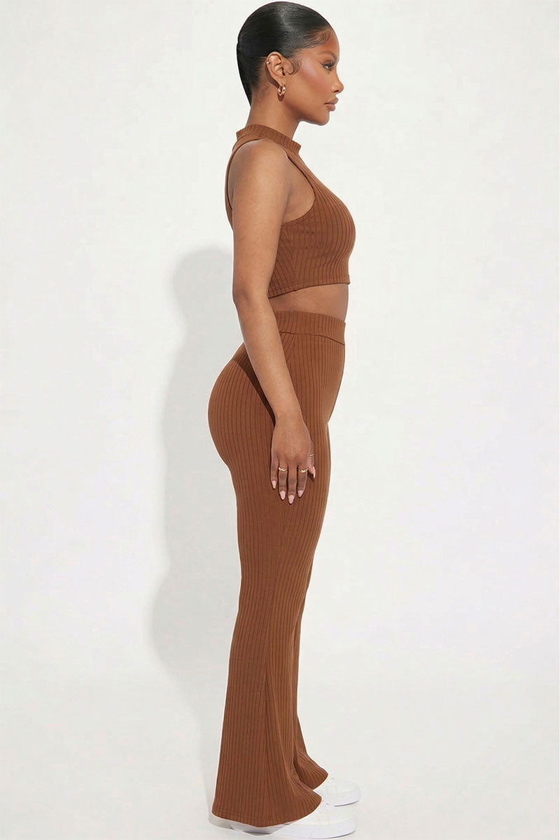 Ribbed Mock Neck Crop Tank Top & Bootcut Pants Set – Wholesale