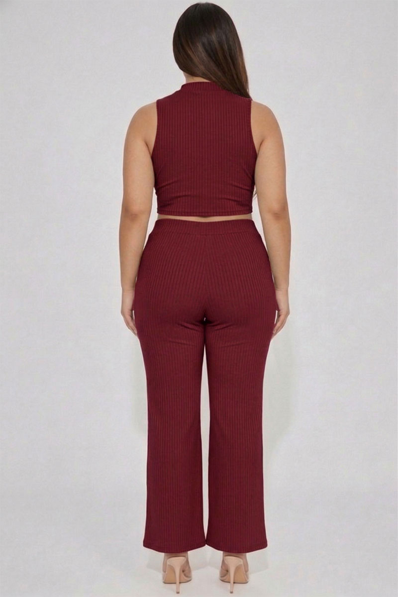 Plus Size Ribbed Mock Neck Crop Tank Top& Bootcut Pants Set