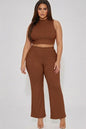 Plus Size Ribbed Mock Neck Crop Tank Top& Bootcut Pants Set