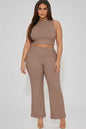 Plus Size Ribbed Mock Neck Crop Tank Top& Bootcut Pants Set