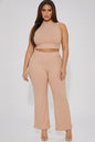 Plus Size Ribbed Mock Neck Crop Tank Top& Bootcut Pants Set