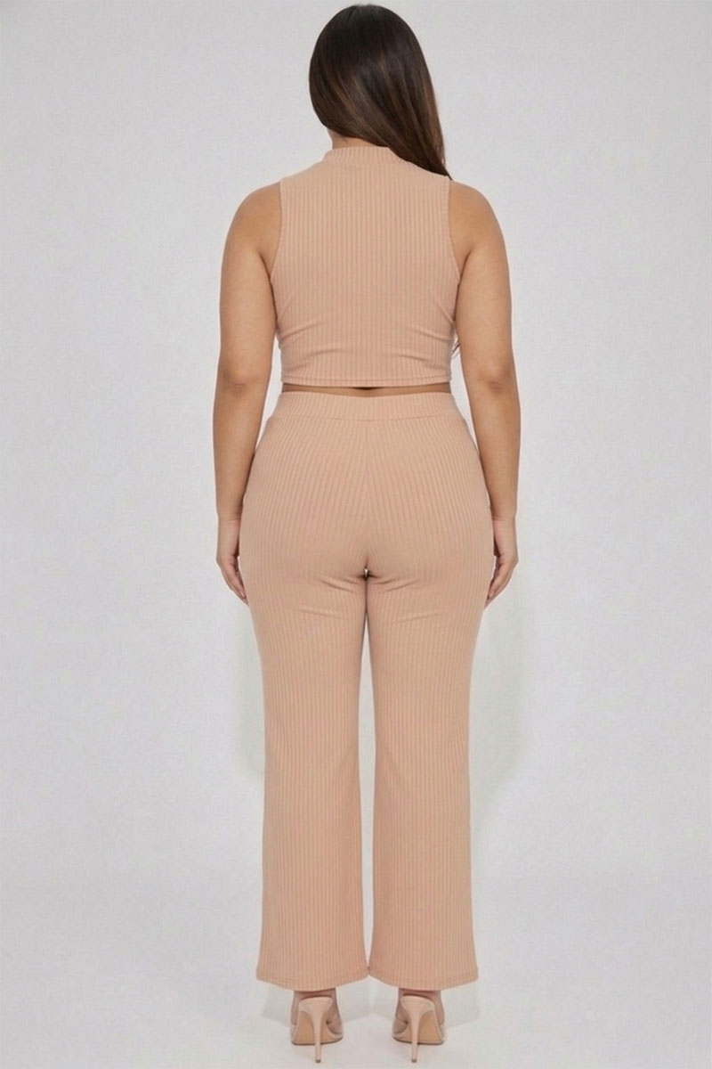 Plus Size Ribbed Mock Neck Crop Tank Top& Bootcut Pants Set