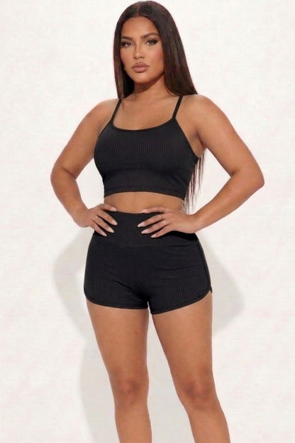 Ribbed Cami Crop Top & Ruched Shorts Set