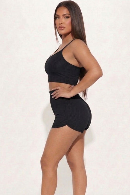 Ribbed Cami Crop Top & Ruched Shorts Set