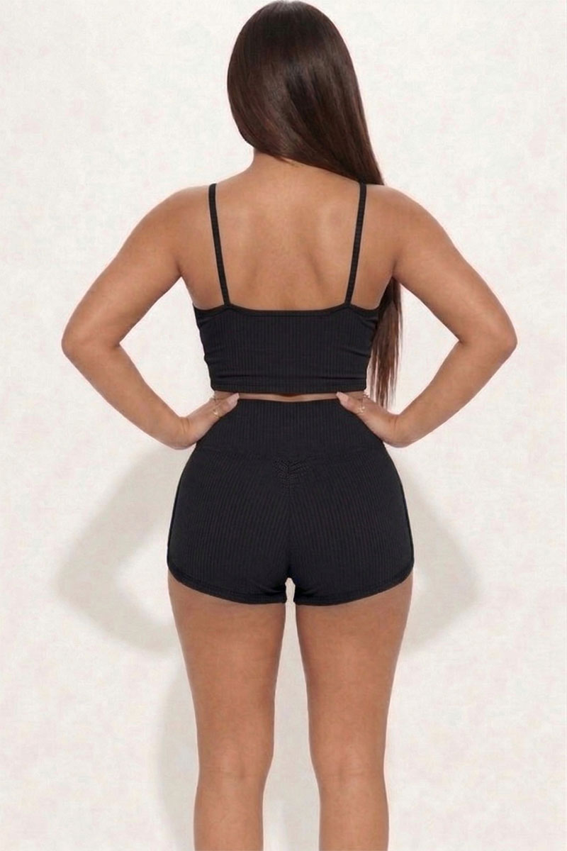 Ribbed Cami Crop Top & Ruched Shorts Set