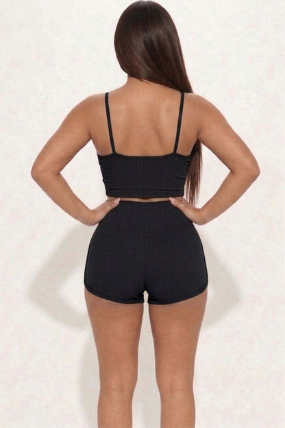 Ribbed Cami Crop Top & Ruched Shorts Set