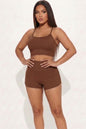 Ribbed Cami Crop Top & Ruched Shorts Set
