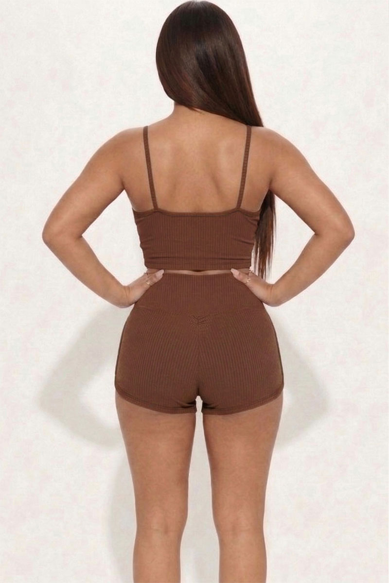 Ribbed Cami Crop Top & Ruched Shorts Set