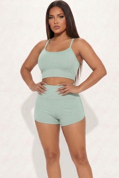 Ribbed Cami Crop Top & Ruched Shorts Set