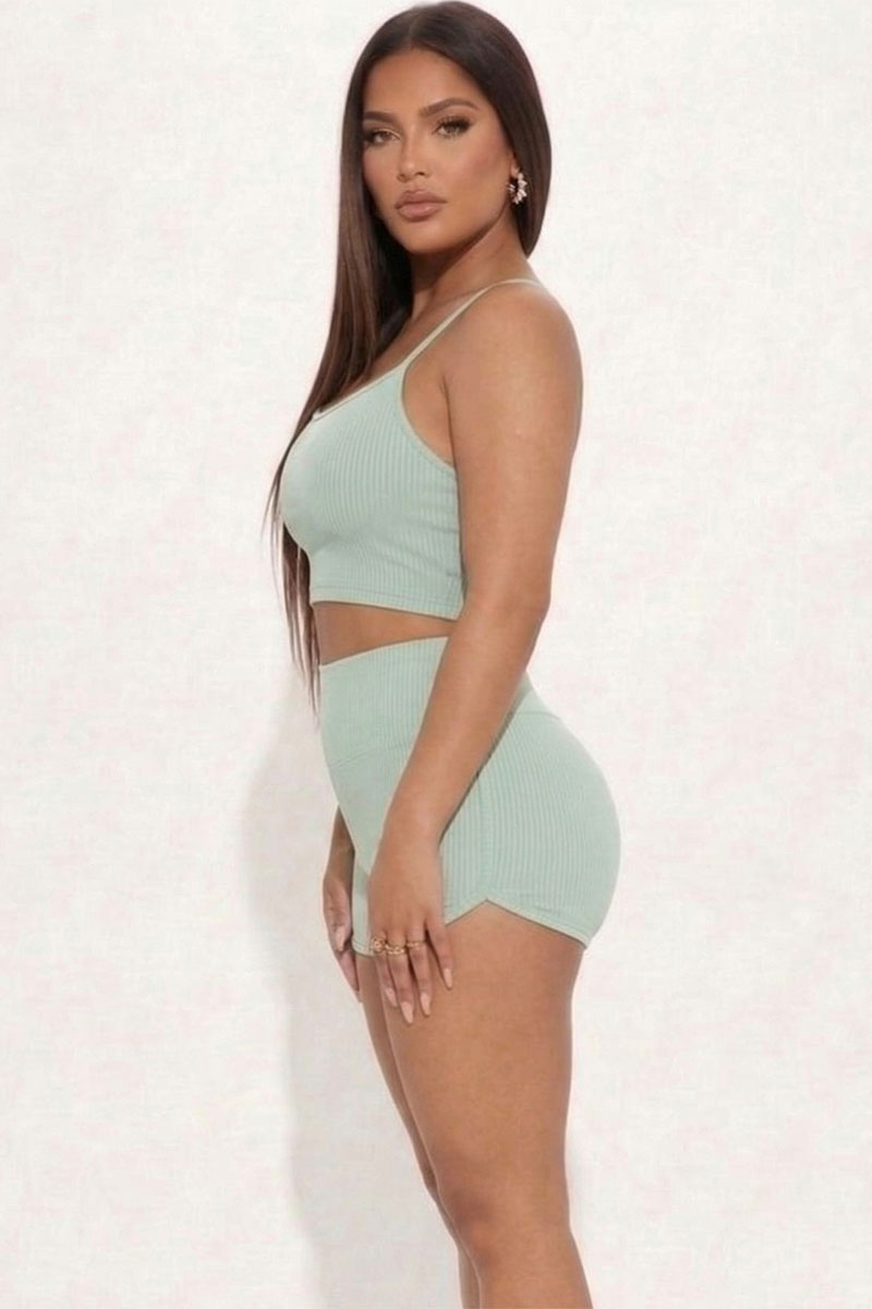 Ribbed Cami Crop Top & Ruched Shorts Set