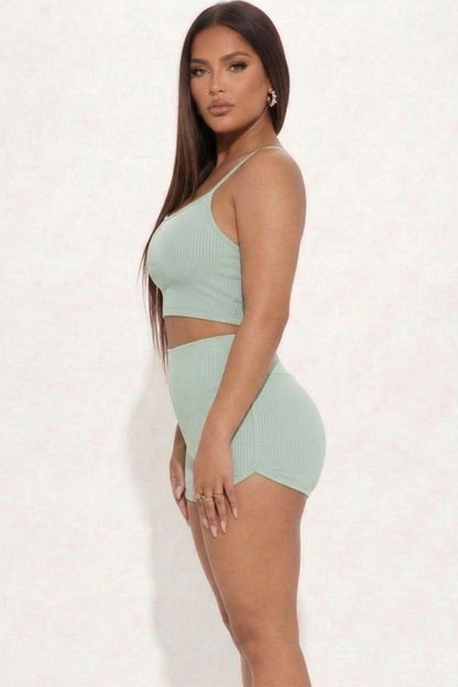 Ribbed Cami Crop Top & Ruched Shorts Set