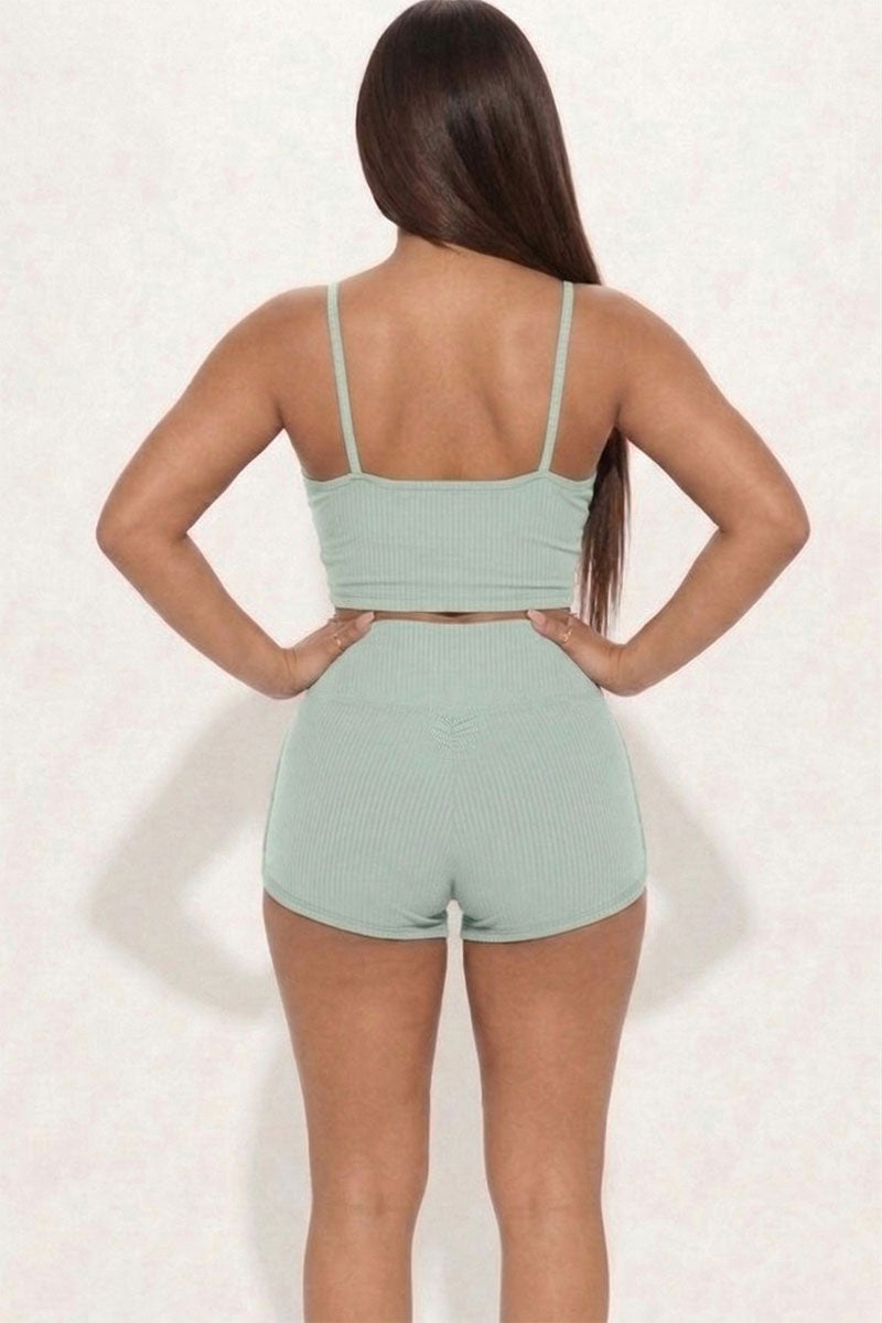 Ribbed Cami Crop Top & Ruched Shorts Set