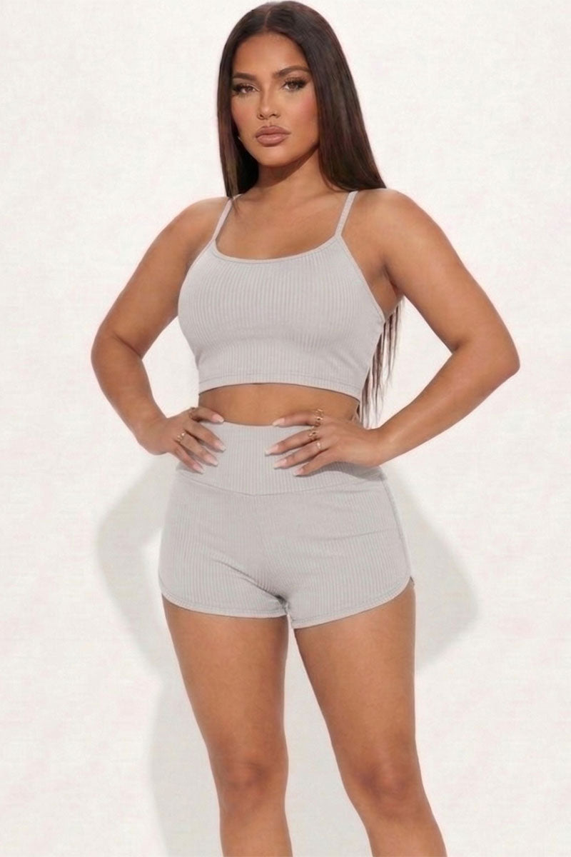 Ribbed Cami Crop Top & Ruched Shorts Set