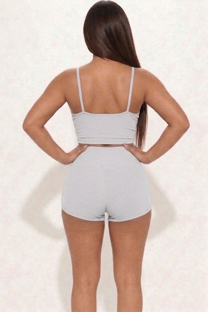 Ribbed Cami Crop Top & Ruched Shorts Set